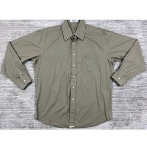 Duck Head Shirt Men Large 16 16.5 34/35 Brown Button Up Wrinkle Free Embroidered